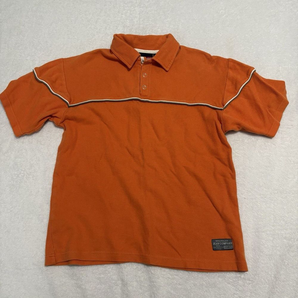 Boys Size M 10/12‎ HTF Wrangler Hero Polo Orange Suede Ribbed Short Sleeve